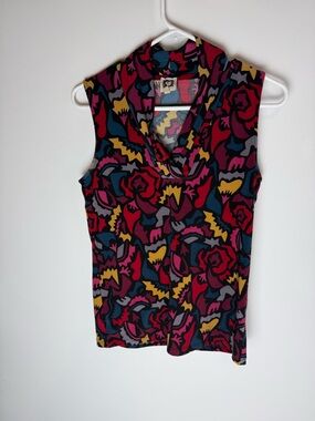 Anne Klein Retro 90s Abstract Print Cowl Neck Sleeveless Blouse XS